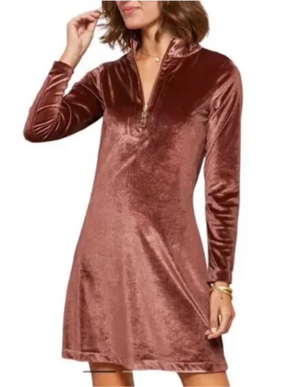 NWT Spartina 449 Nora Half-Zip Dress Brown Bordeaux Size L